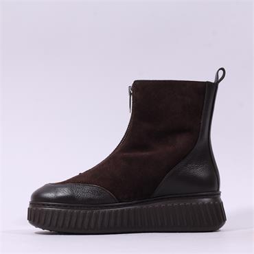 Wonders XFly Platform Front Zip Boot - Dark Brown Combi